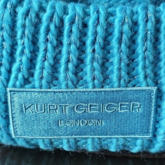 Kurt GeigerWomen's Blue Metallic Cable Knit Beanie NWT - Picture 3 of 7